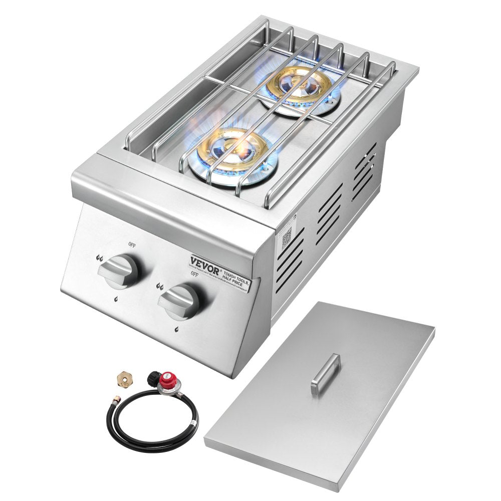 VEVOR Double Grilling Side Burners, 2 x 15,000BTU Liquid Propane Side Burner for Outdoor Kitchen, Convertible to