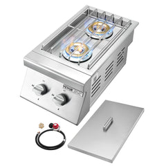 VEVOR Double Grilling Side Burners, 2 x 15,000BTU Liquid Propane Side Burner for Outdoor Kitchen, Convertible to