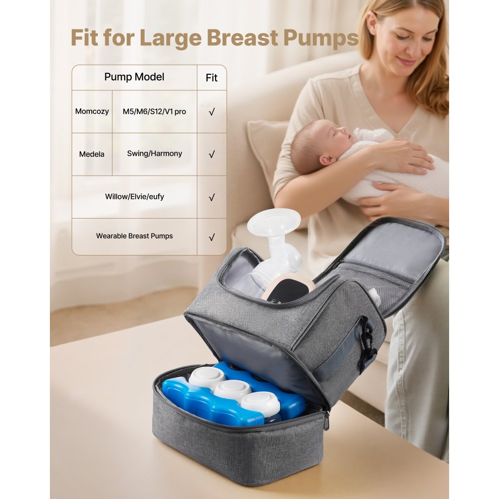 VEVOR Breast Pump Bag, Breast Feeding Bag with Ice Pack, Fits for S1/S2, Pumping Accessories & Breastmilk Storage