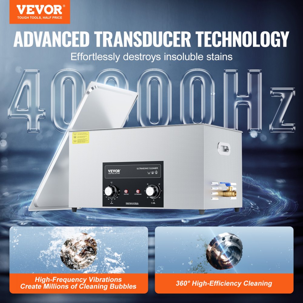 VEVOR 22L Ultrasonic Cleaner with Heater Timer & Basket, Professional Digital Sonic Cavitation Machine, 480W Cleaning