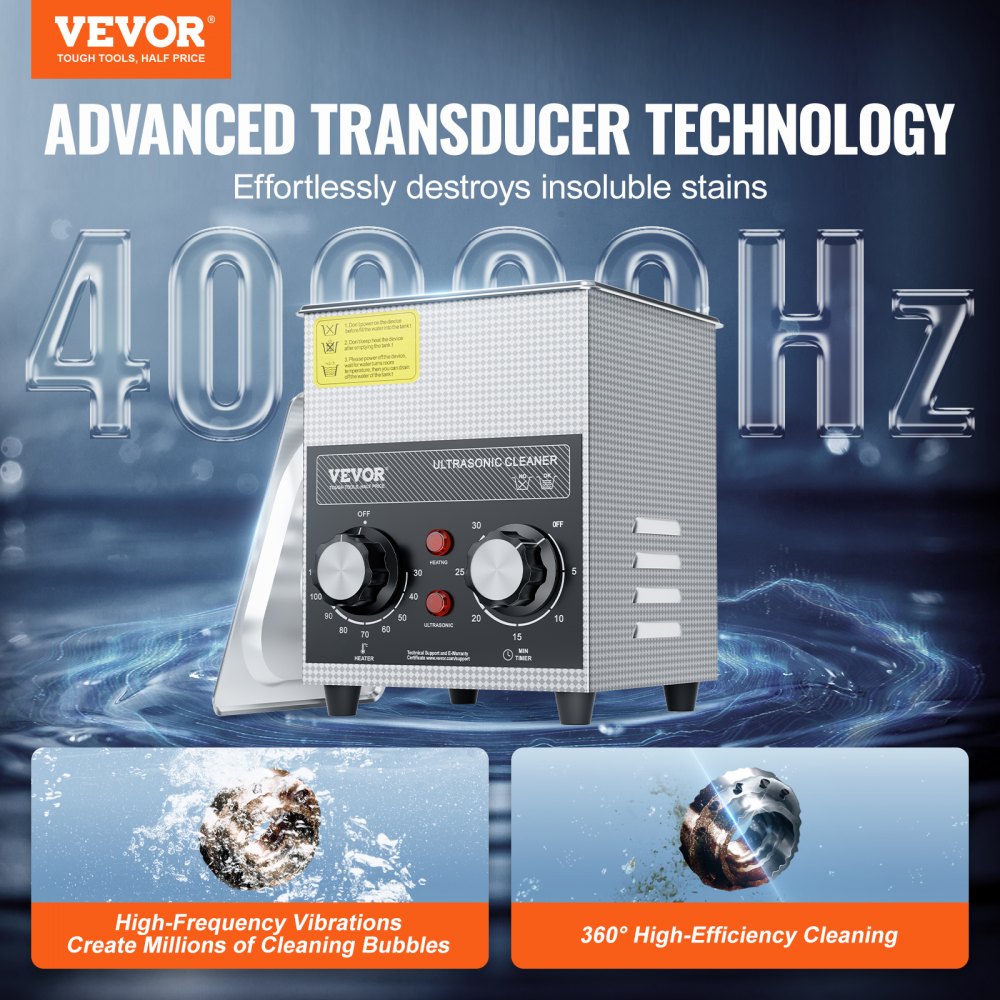 VEVOR 2L Ultrasonic Cleaner with Heater Timer & Basket, Professional Digital Sonic Cavitation Machine, 60W Cleaning