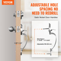 VEVOR Front Door Handle and Deadbolt Set, Satin Nickel Front Door Lock Set with Interior Knob, Adjustable Hole Spacing