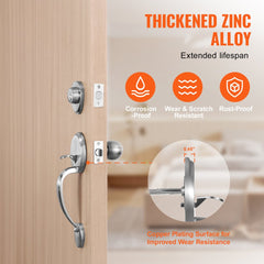 VEVOR Front Door Handle and Deadbolt Set, Satin Nickel Front Door Lock Set with Interior Knob, Adjustable Hole Spacing