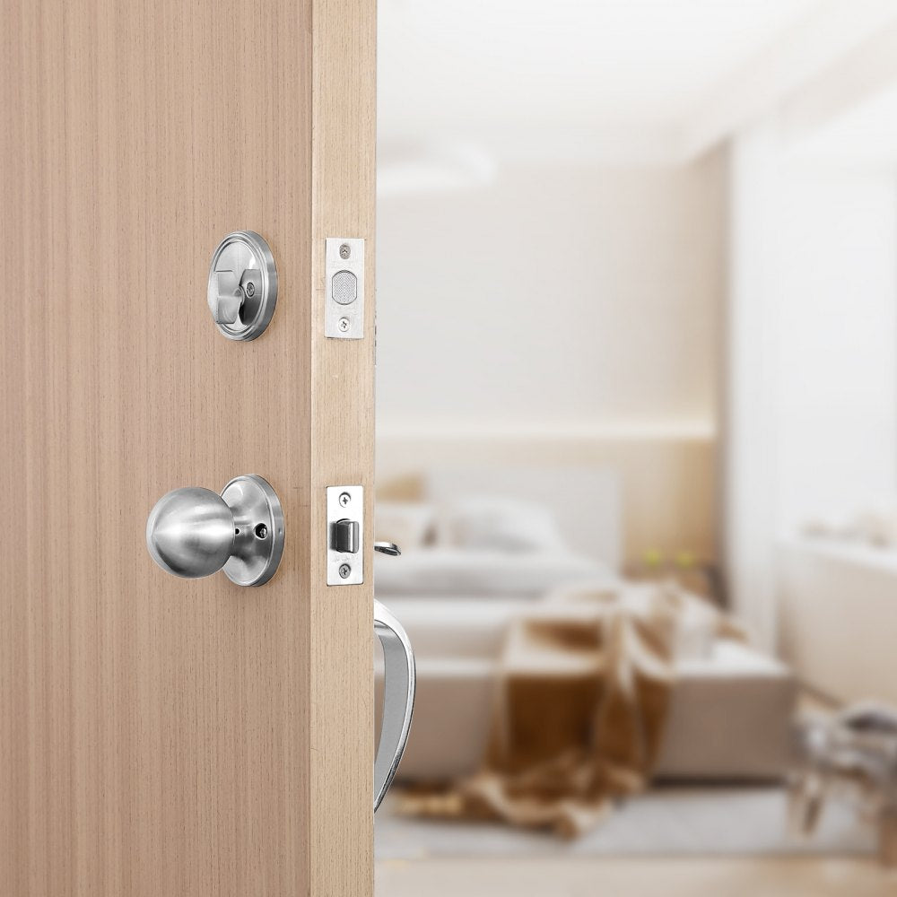 VEVOR Front Door Handle and Deadbolt Set, Satin Nickel Front Door Lock Set with Interior Knob, Adjustable Hole Spacing