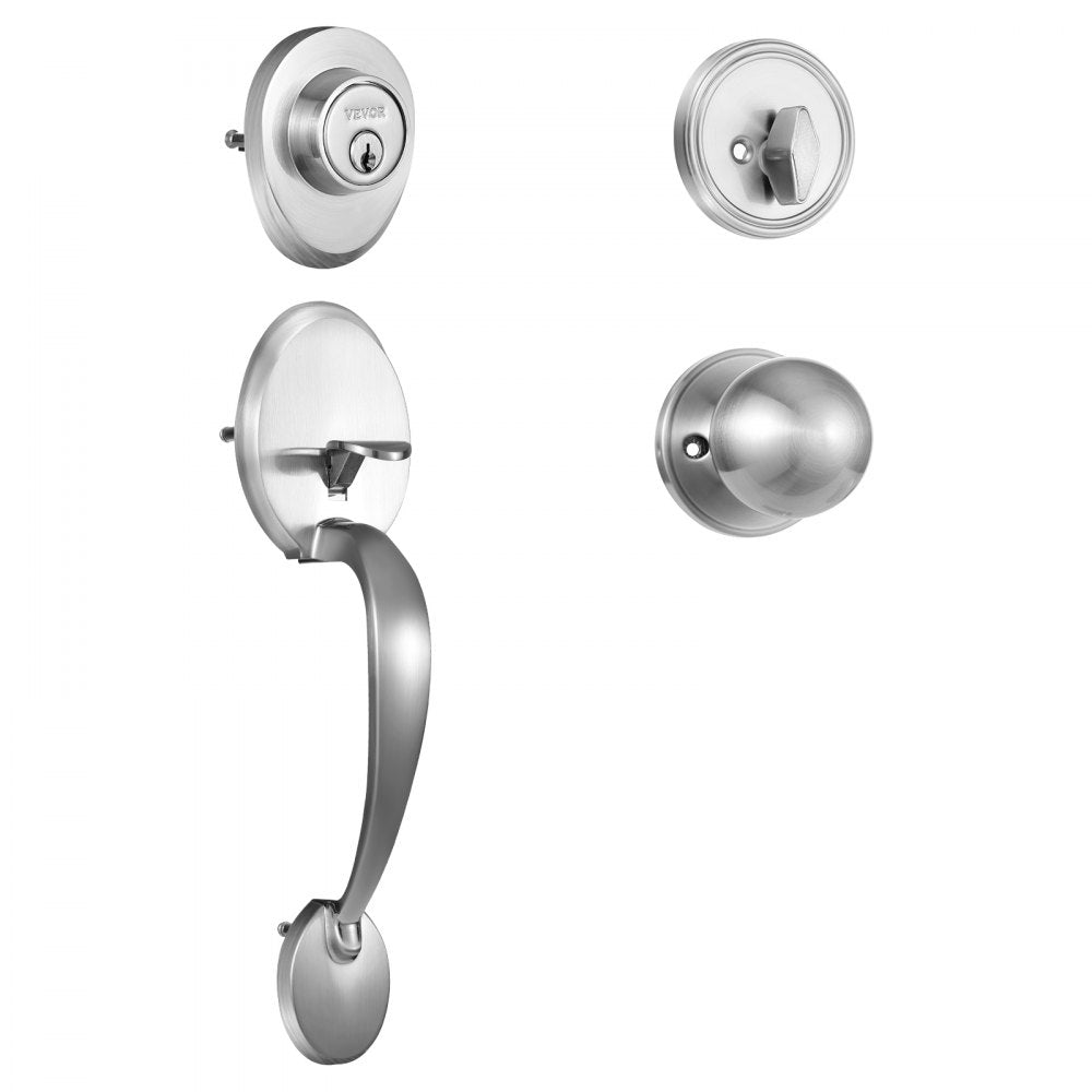 VEVOR Front Door Handle and Deadbolt Set, Satin Nickel Front Door Lock Set with Interior Knob, Adjustable Hole Spacing
