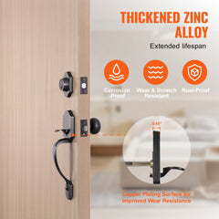 VEVOR Front Door Handle and Deadbolt Set, Front Door Lock Set with Interior Knob, Adjustable Hole Spacing Single