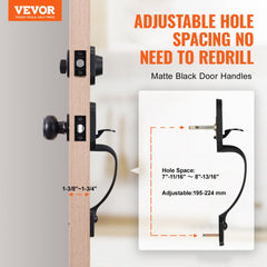 VEVOR Front Door Handle and Deadbolt Set, Matte Black Front Door Lock Set with Interior Knob, Adjustable Hole Spacing
