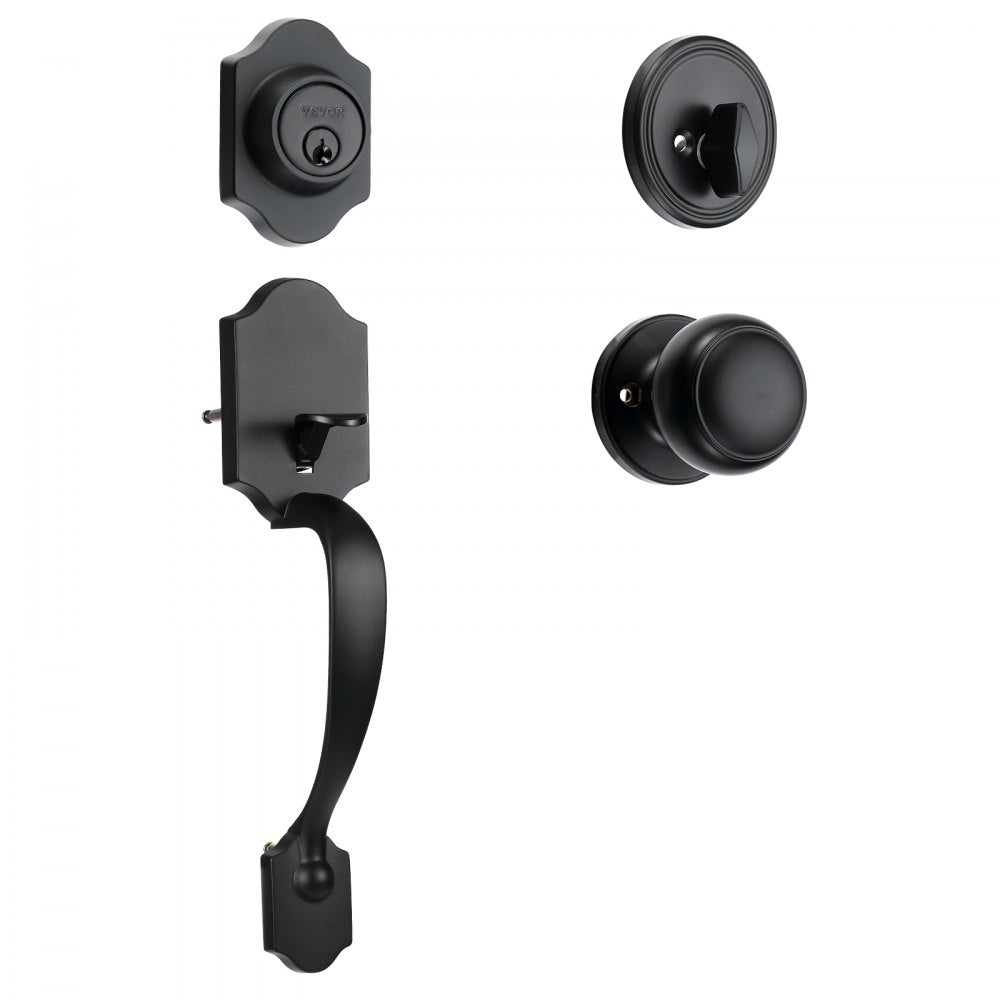 VEVOR Front Door Handle and Deadbolt Set, Matte Black Front Door Lock Set with Interior Knob, Adjustable Hole Spacing