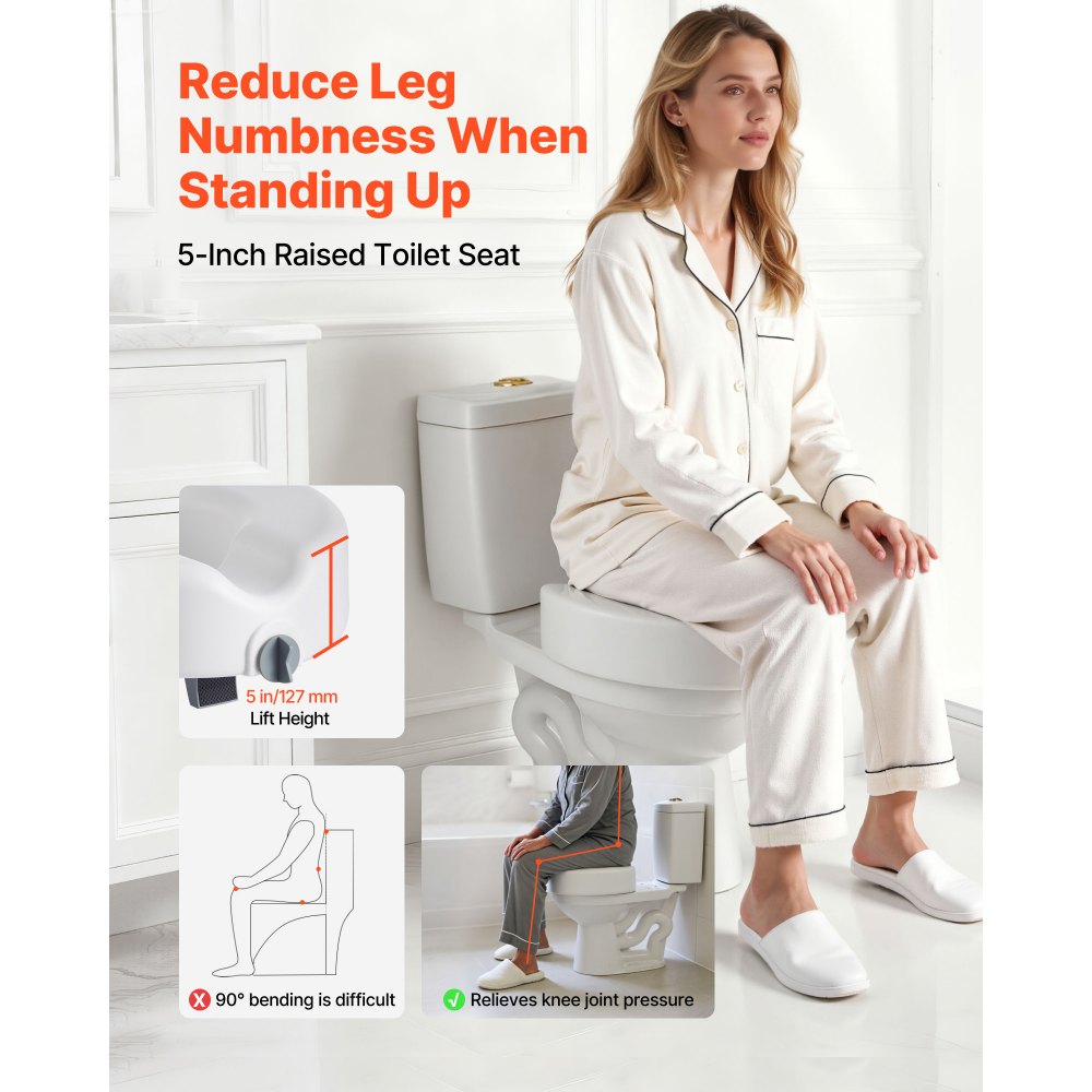 VEVOR Raised Toilet Seat, 350 lbs Capacity, 5-Inch Lift Height, Commode Elevated Toilet Seat Riser with Enlarged