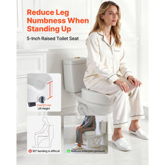 VEVOR Raised Toilet Seat, 350 lbs Capacity, 5-Inch Lift Height, Commode Elevated Toilet Seat Riser with Enlarged