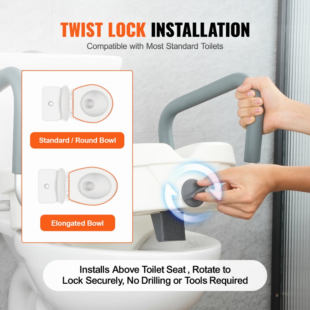 VEVOR Raised Toilet Seat, 5" Height Raised, 350 lbs Weight Capacity, for Round and Elongated Toilet, Twist Lock