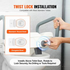VEVOR Raised Toilet Seat, 5" Height Raised, 350 lbs Weight Capacity, for Round and Elongated Toilet, Twist Lock