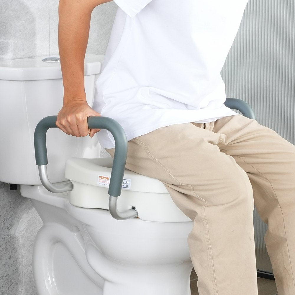VEVOR Raised Toilet Seat, 5" Height Raised, 350 lbs Weight Capacity, for Round and Elongated Toilet, Twist Lock