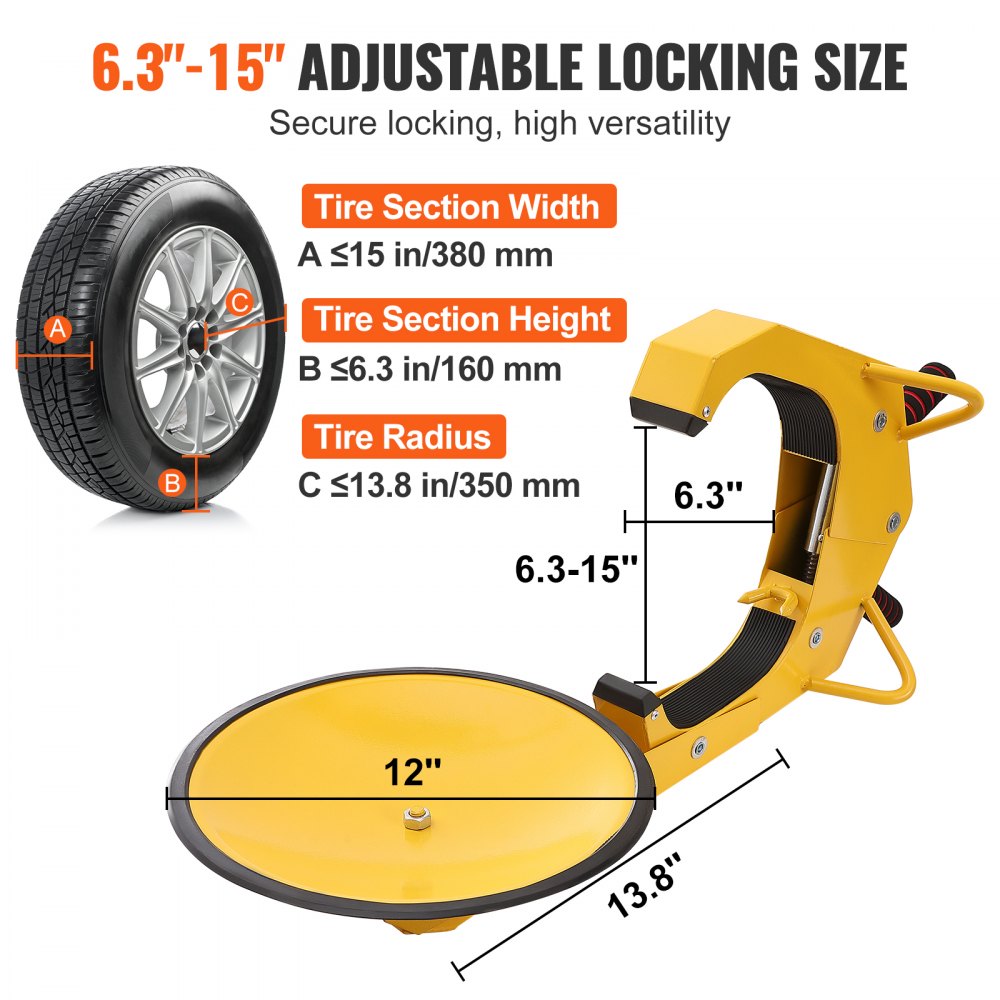 VEVOR Wheel Lock Clamp, 1 Pack Trailer Wheel Lock, Heavy-Duty Anti Theft Tire Lock, Adjustable Tire Boot Lock Tire