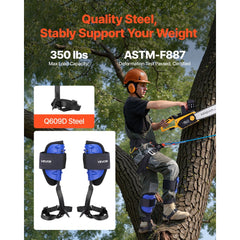 VEVOR Tree Climbing Spikes Set, Height-Adjustable Tree Climbing Gear with Straps & Harness, 350 lbs Load Capacity