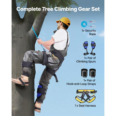 VEVOR Tree Climbing Spikes Set, Height-Adjustable Tree Climbing Gear with Straps & Harness, 350 lbs Load Capacity