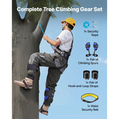 VEVOR Tree Climbing Spikes Set, Height-Adjustable Tree Climbing Gear with Straps & Waist Harness, 350 lbs Load