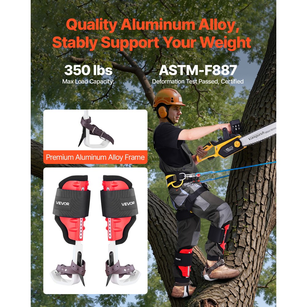 VEVOR Tree Climbing Spikes Set, Height-Adjustable Tree Climbing Gear with Straps & Spike Protectors, 350 lbs Load