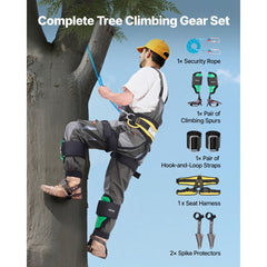 VEVOR Tree Climbing Spikes Set, Height-Adjustable Tree Climbing Gear with Straps & Spike Protectors, 350 lbs Load