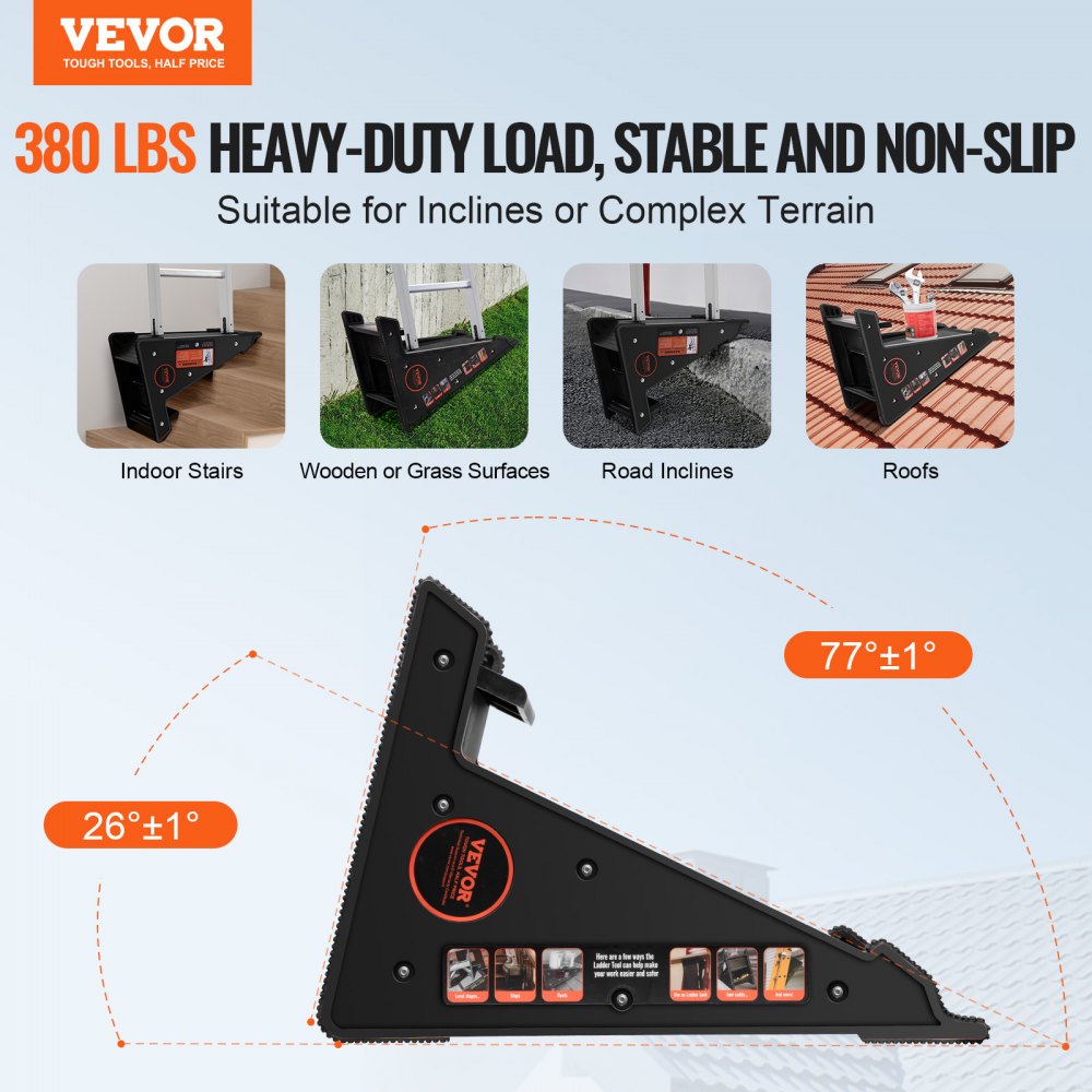 VEVOR Ladder Levler, 380lbs Load PP Ladder Leveling Tool, Pitch Hopper, Stair Ladder Stabilizer with Storage, Easy to