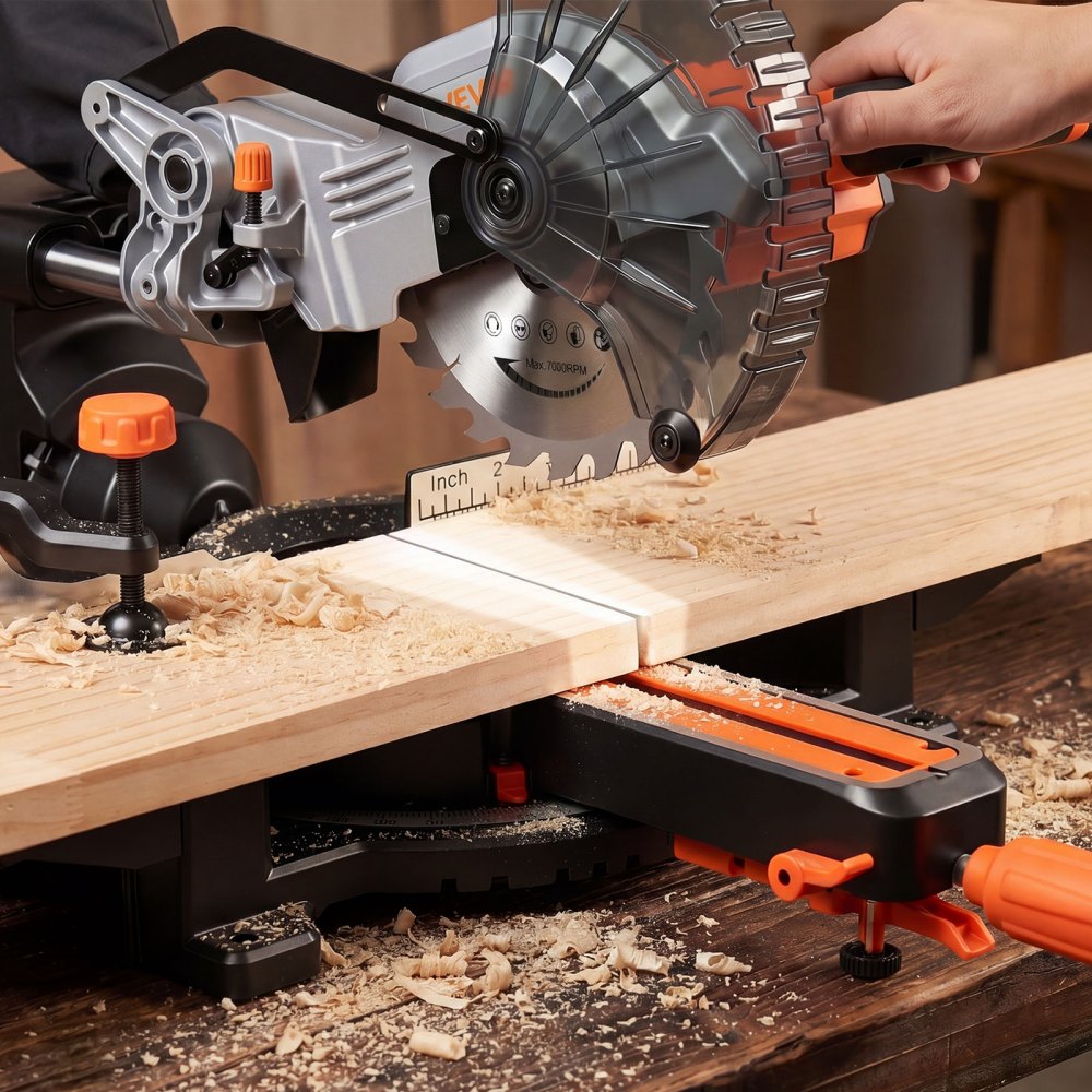 VEVOR Sliding Compound Miter Saw, 7-1/4 inch Blade, DC 18.5V Cordless Miter Saw, with LED Precision Alignment