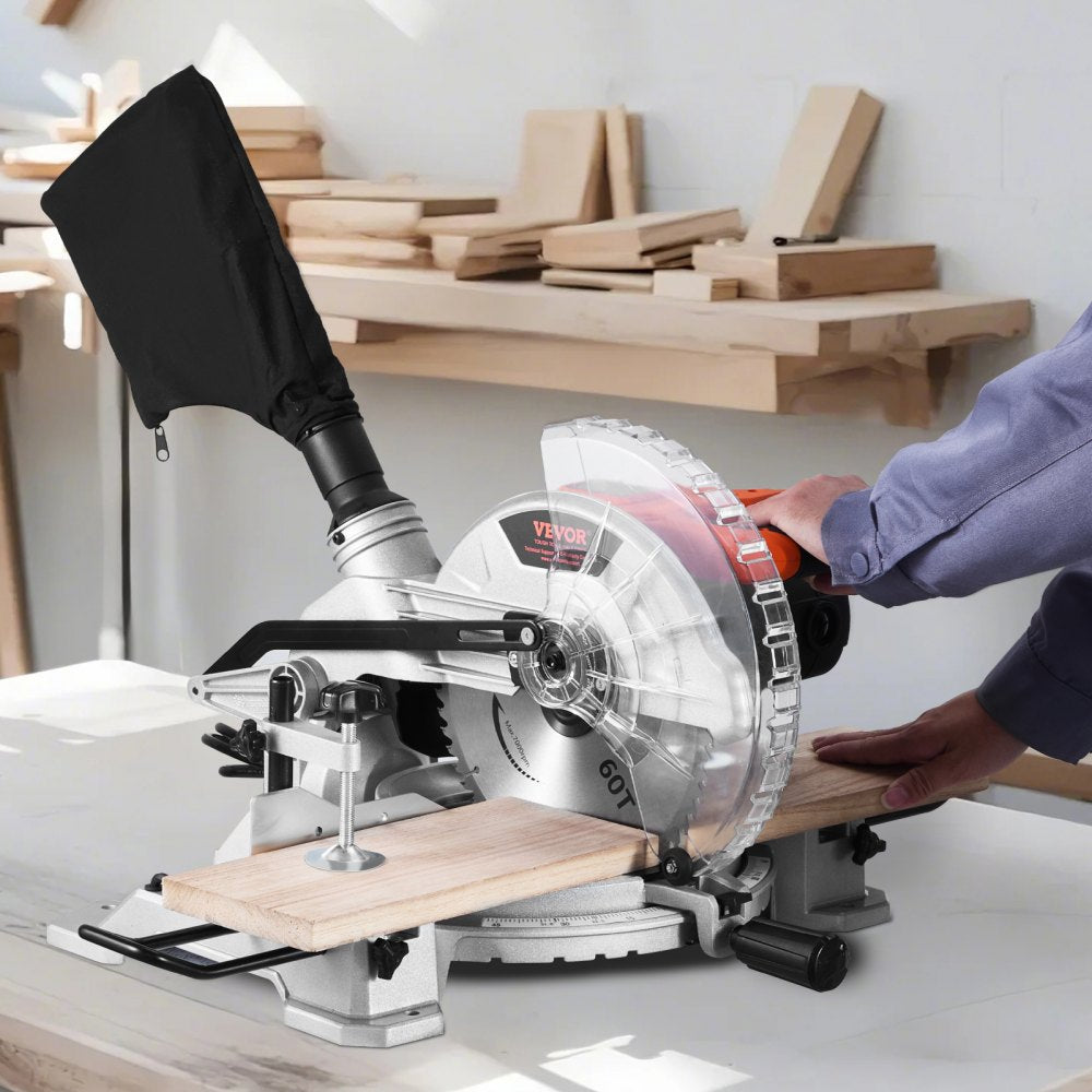 VEVOR Compound Miter Saw, 10-Inch Blade, 15 Amp Motor, 60-Tooth, Corded Single Bevel 0-45°, LED Precision Alignment