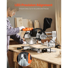 VEVOR Sliding Compound Miter Saw, 10-Inch Blade, 15 Amp Motor, 60-Tooth, Corded Double Bevel Sliding Miter Saw, LED