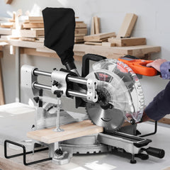 VEVOR Sliding Compound Miter Saw, 10-Inch Blade, 15 Amp Motor, 60-Tooth, Corded Double Bevel Sliding Miter Saw, LED
