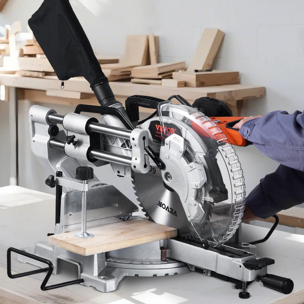 VEVOR Sliding Compound Miter Saw, 12-Inch Blade, 15 Amp Motor, 60-Tooth, Corded Double Bevel Sliding Miter Saw, LED