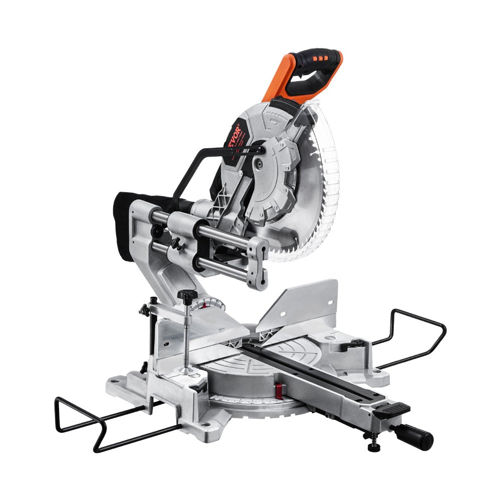 VEVOR Sliding Compound Miter Saw, 12-Inch Blade, 15 Amp Motor, 60-Tooth, Corded Double Bevel Sliding Miter Saw, LED