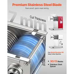 VEVOR Meat Cutter Machine Blade, 7 mm Replacement Commercial Blade for Model 90 Food Slicer, Stainless Steel, for