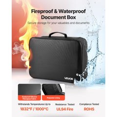 VEVOR Fireproof Document Box, 1832 ℉ Heat Insulated Fireproof & Waterproof Box with Lock, Portable Multi-Layer Home