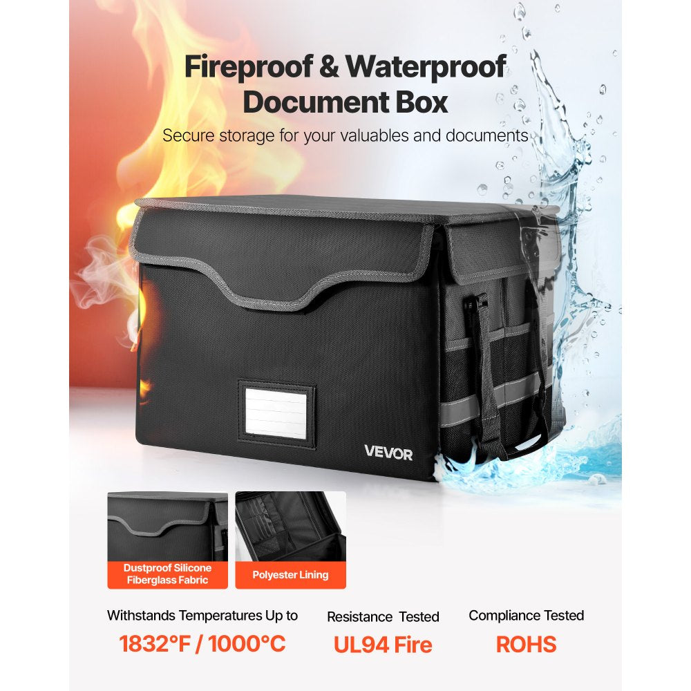 VEVOR Fireproof Document Box, 1832 ℉ Heat Insulated Fireproof & Waterproof Box with Lock, Portable File Storage