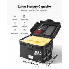 VEVOR Fireproof Document Box, 1832 ℉ Heat Insulated Fireproof & Waterproof Box with Lock, Portable File Storage