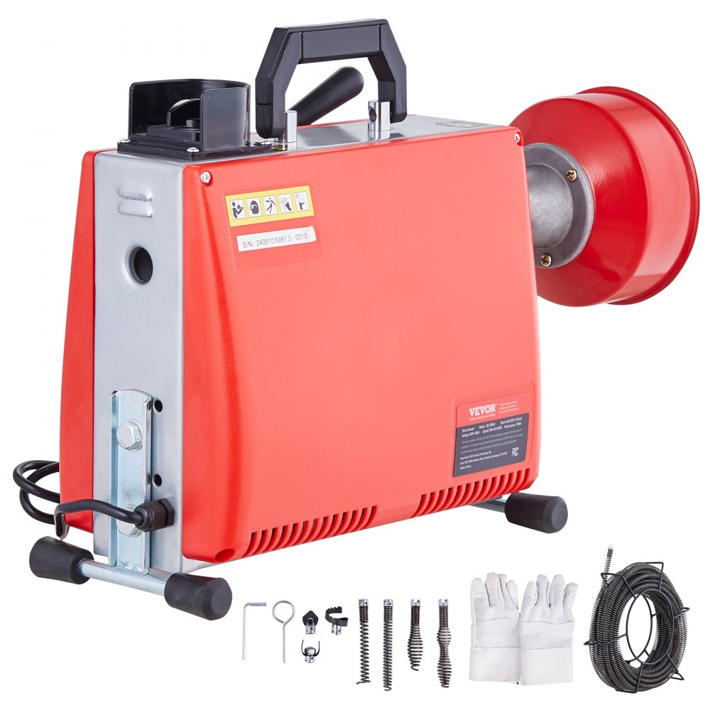 VEVOR 66FT x 5/8 Inch Drain Cleaner Machine, 250W Electric Sewer Snake Auger Manual Feed - with 7 Cutters, 2 Steel