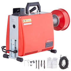 VEVOR 66FT x 5/8 Inch Drain Cleaner Machine, 250W Electric Sewer Snake Auger Manual Feed - with 7 Cutters, 2 Steel