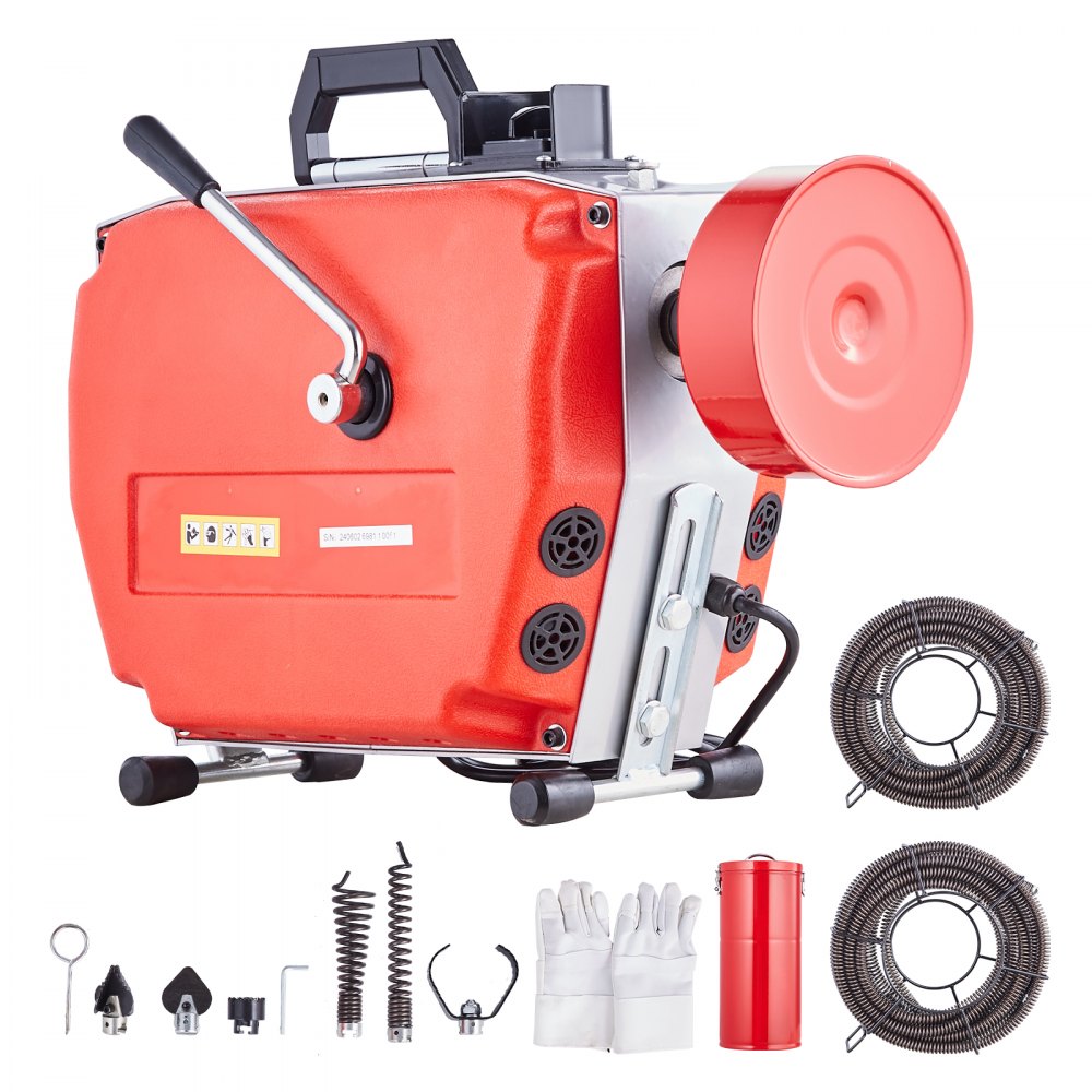 VEVOR 120FT x 7/8 Inch Drain Cleaner Machine, 420W Electric Sewer Snake Auger Manual Feed - with 6 Cutters, 2 Steel