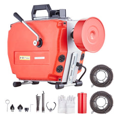 VEVOR 120FT x 7/8 Inch Drain Cleaner Machine, 420W Electric Sewer Snake Auger Manual Feed - with 6 Cutters, 2 Steel