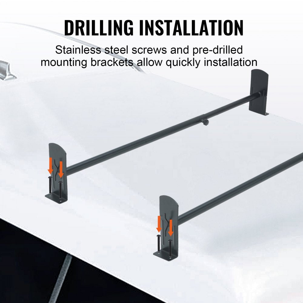 VEVOR Van Roof Ladder Rack, 2 Bars Alloy Steel Roof Racks, 500 LBS Capacity Roof Rack, Adjustable Length 35.8"-52.4"