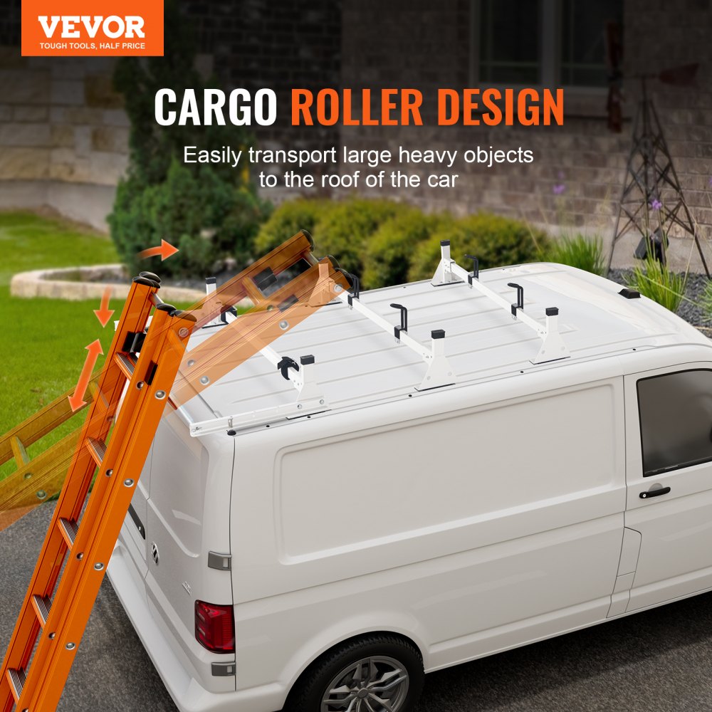 VEVOR Trailer Ladder Rack, 54" 3 Crossbars Ladder Roof Rack, Heavy-duty Steel Van Roof Rack, 800 lbs Capacity Van