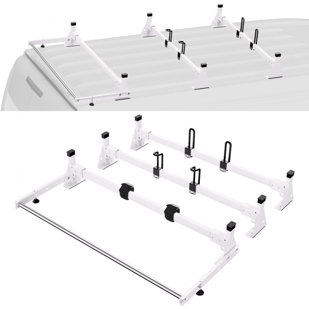 VEVOR Trailer Ladder Rack, 54" 3 Crossbars Ladder Roof Rack, Heavy-duty Steel Van Roof Rack, 800 lbs Capacity Van