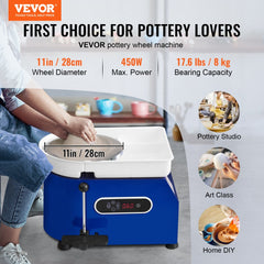 VEVOR Pottery Wheel, 450W, 11 in Clay Wheel Forming Machine, 60-300 RPM Adjustable Speed with Handle and Pedal Control