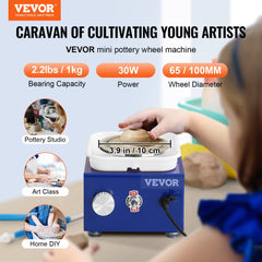 VEVOR Mini Pottery Wheel, for Kids or Beginners, 2 Turntables 2.6in/3.9in Ceramic Wheel Machine, Adjustable 0-300RPM