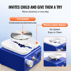 VEVOR Mini Pottery Wheel, for Kids or Beginners, 2 Turntables 2.6in/3.9in Ceramic Wheel Machine, Adjustable 0-300RPM