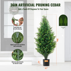 VEVOR Artificial Cedar Topiary Tree, 36 inch Tall (2 Pieces), with Extra Leaves & Pot Faux Evergreen Fake Pine Cypress