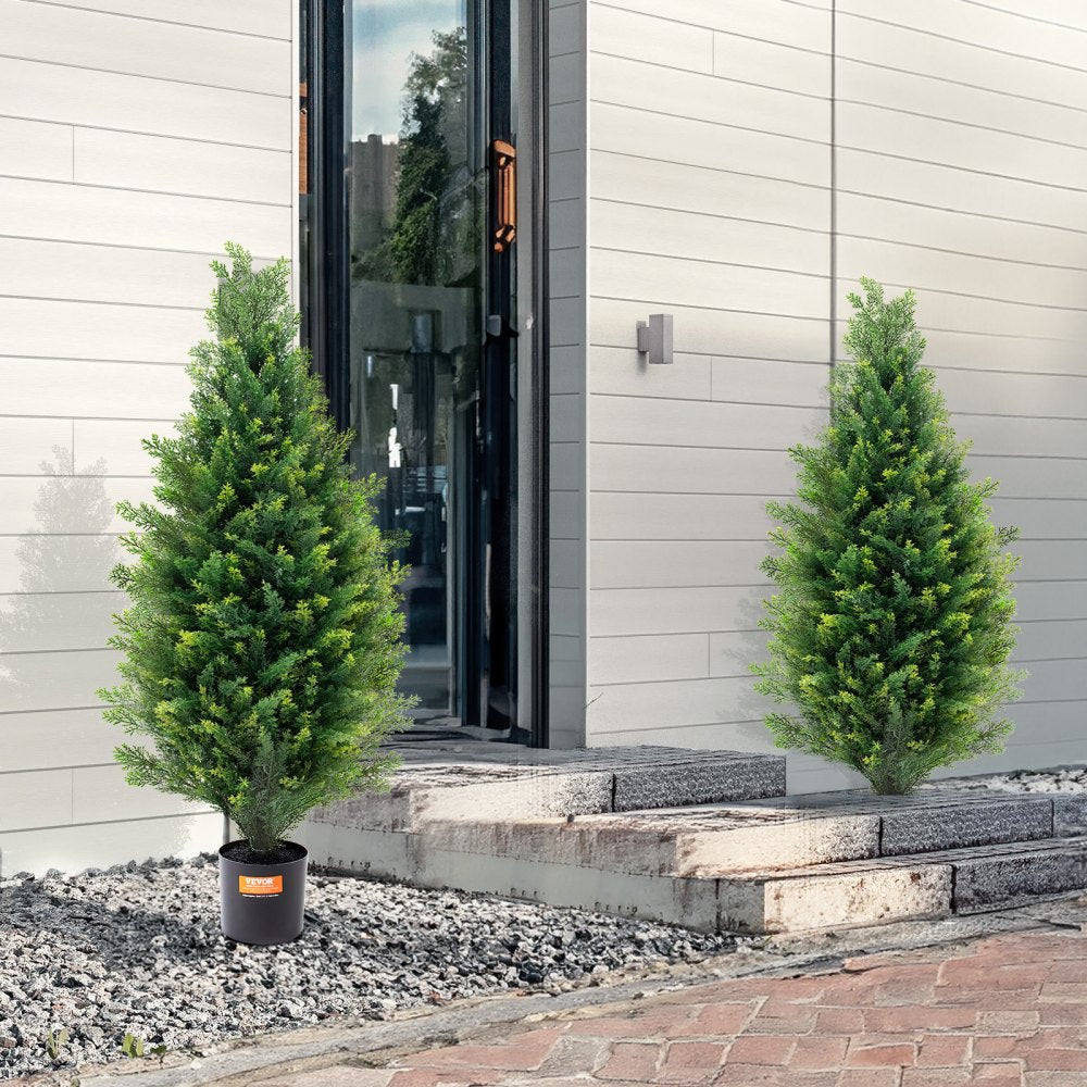 VEVOR Artificial Cedar Topiary Tree, 36 inch Tall (2 Pieces), with Extra Leaves & Pot Faux Evergreen Fake Pine Cypress