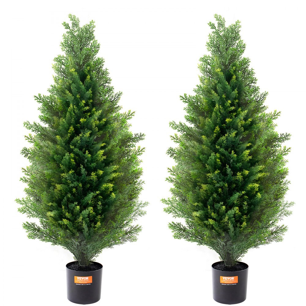 VEVOR Artificial Cedar Topiary Tree, 36 inch Tall (2 Pieces), with Extra Leaves & Pot Faux Evergreen Fake Pine Cypress