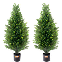 VEVOR Artificial Cedar Topiary Tree, 36 inch Tall (2 Pieces), with Extra Leaves & Pot Faux Evergreen Fake Pine Cypress