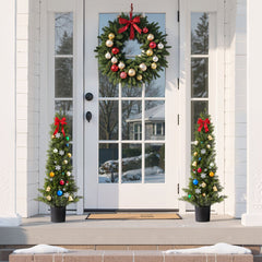 VEVOR Artificial Topiary Cedar Trees, 36 inch 2 Set Faux Pine Shrubs Plants, Fake Silk Tree Look Real, Easy Assembly