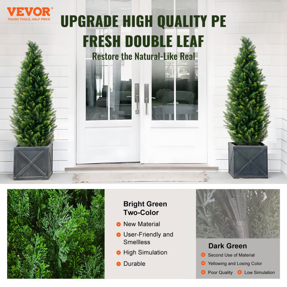 VEVOR Artificial Cedar Topiary Tree, 48 inch Tall (2 Pieces), with Extra Leaves & Pot Faux Evergreen Fake Pine Cypress